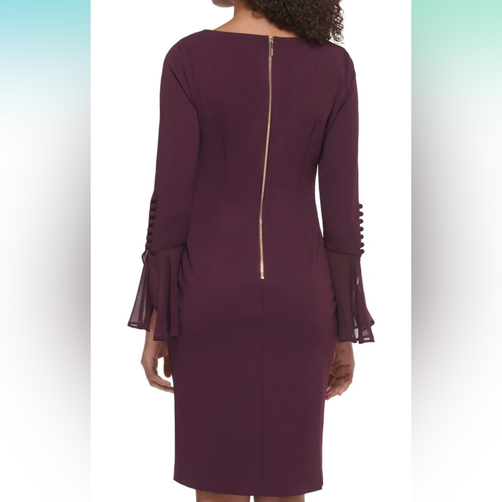 Calvin Klein Womens Chiffon Midi Sheath Dress - Picture 3 of 3